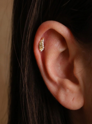 14 Ayar Altın Özel Kanat Tasarım Taşlı Tragus
