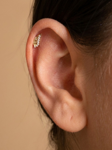 14 Ayar Altın Özel Kanat Tasarım Taşlı Tragus
