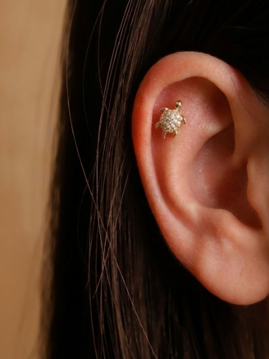 14 Ayar Altın Kaplumbağa Tasarım Taşlı Tragus