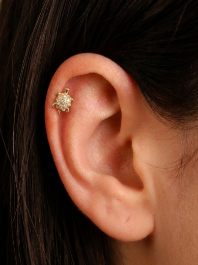 14 Ayar Altın Kaplumbağa Tasarım Taşlı Tragus