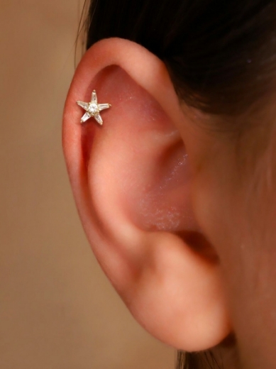 14 Ayar Altın Özel Yıldız Tasarım Taşlı Tragus