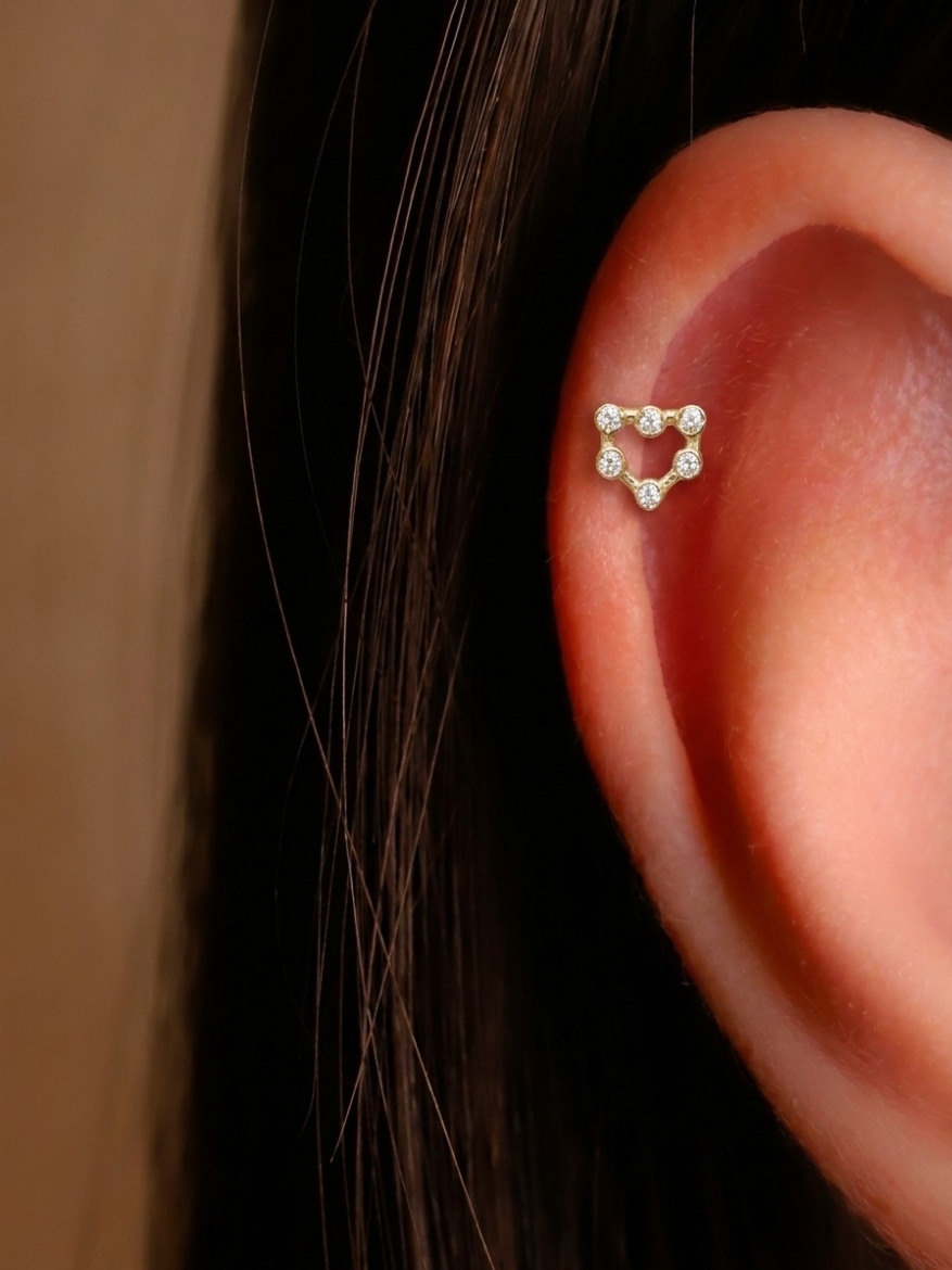 14 Ayar Altın Taşlı Spor Tasarım Tragus resmi