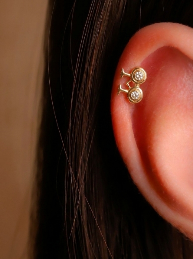 14 Ayar Altın Bisiklet Tasarım Taşlı Tragus