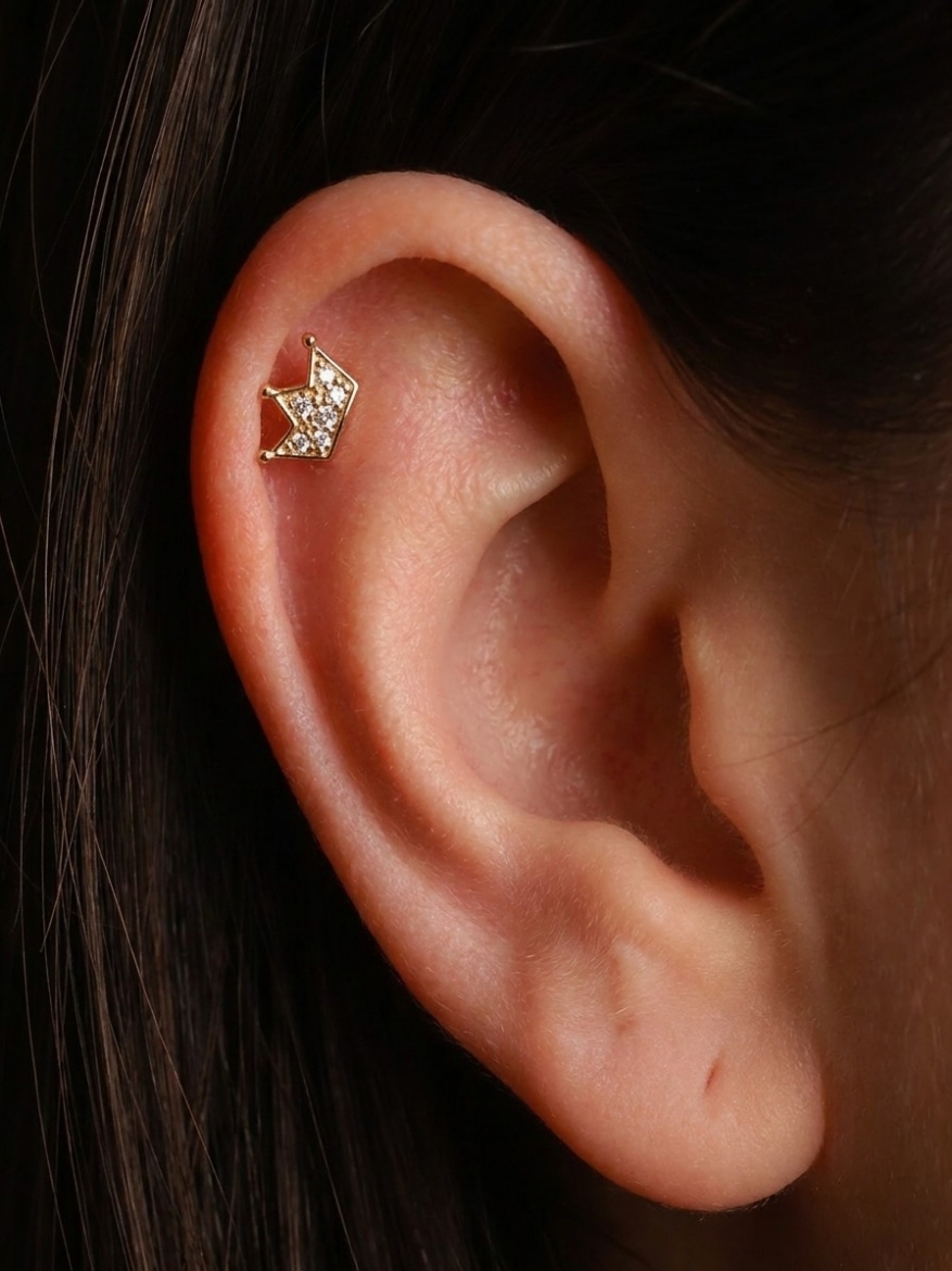14 Ayar Altın Taç Tasarım Taşlı Tragus